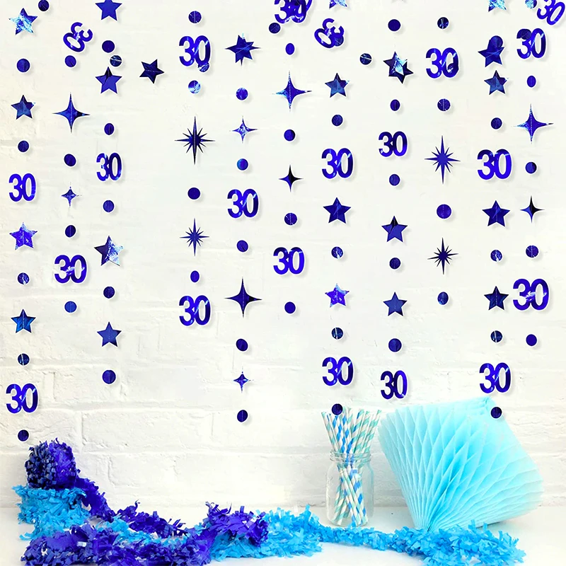 

Royal Blue 30th Birthday Party Decorations Number 30 Circle Dot Twinkle Star Garland for Dirty 30 Year Old Anniversary Supplies