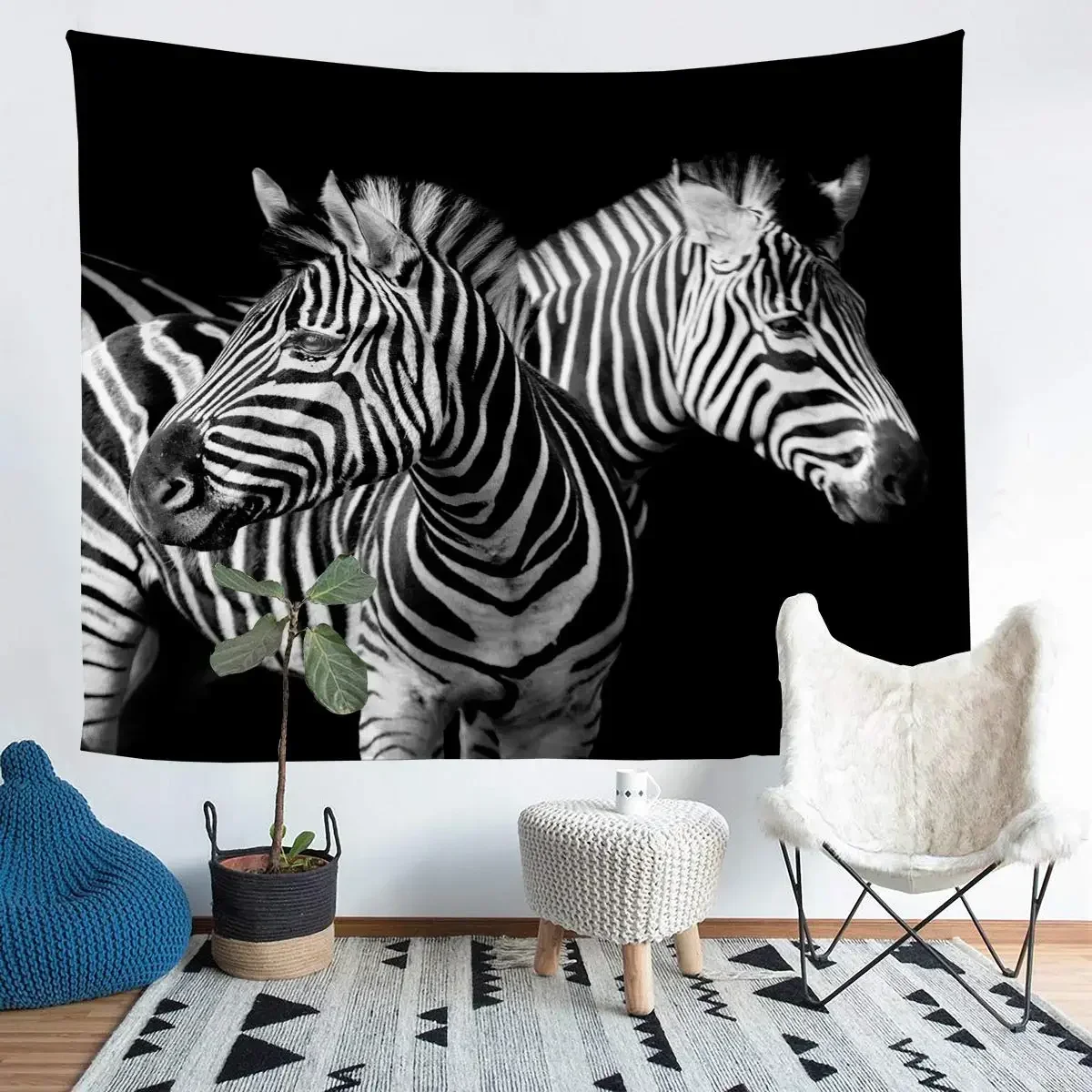 Zebras Tapestry Black White Stripes African Savanna Wild Animals Tapestry Wall Hanging for Home Decor Living Room Bedroom Dorm