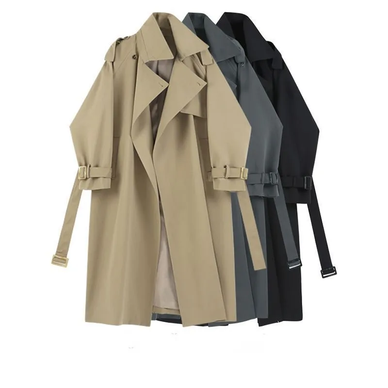

2025 Fashionable temperament versatile women's wear mid-length trench coat spring and autumn loose petite coat trend