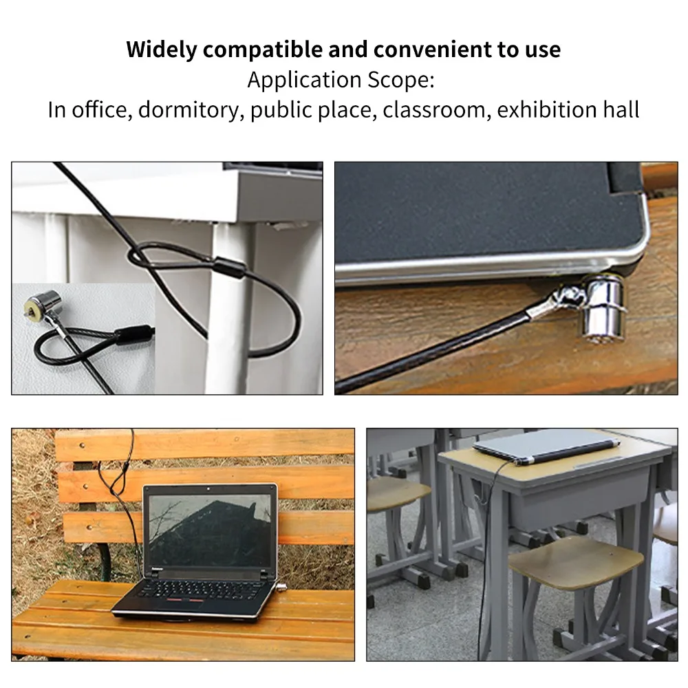 3*7 Keyhole Laptop Lock with 2 Keys 2 m Cable Cable Lock Shear-resistant Swivel Joint for OS/X /Lenovo/ Asus/ iMac /Surface