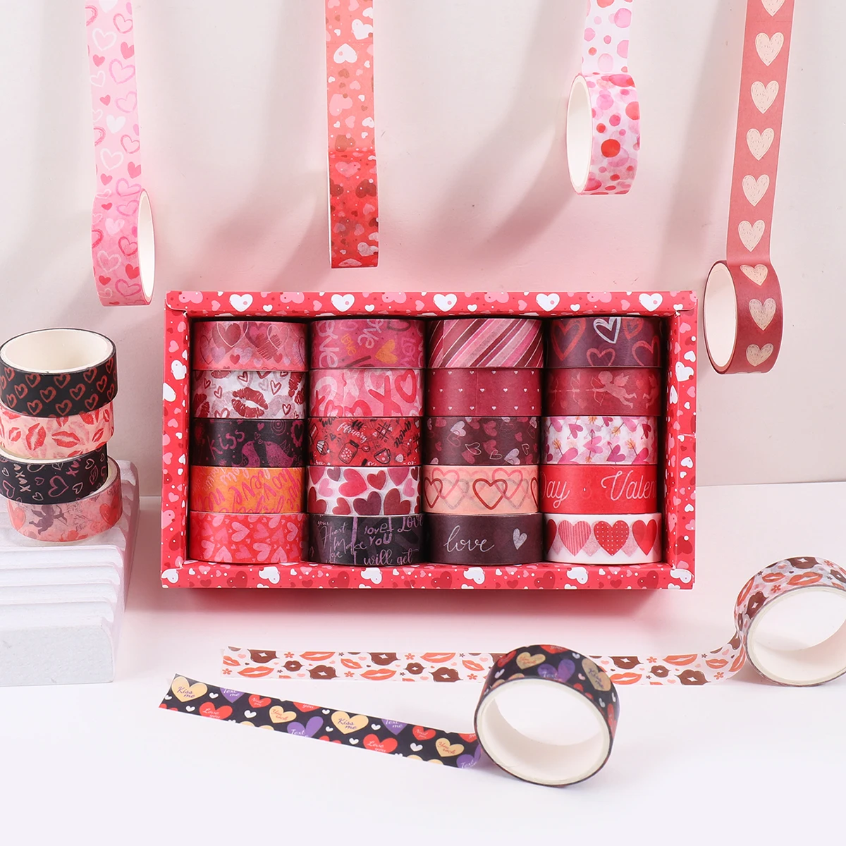 

Romantic Valentine's Day Washi Tapes Set for DIY Decorative Adhesive Office Supplies Ideal for Room Party Festival Decoration