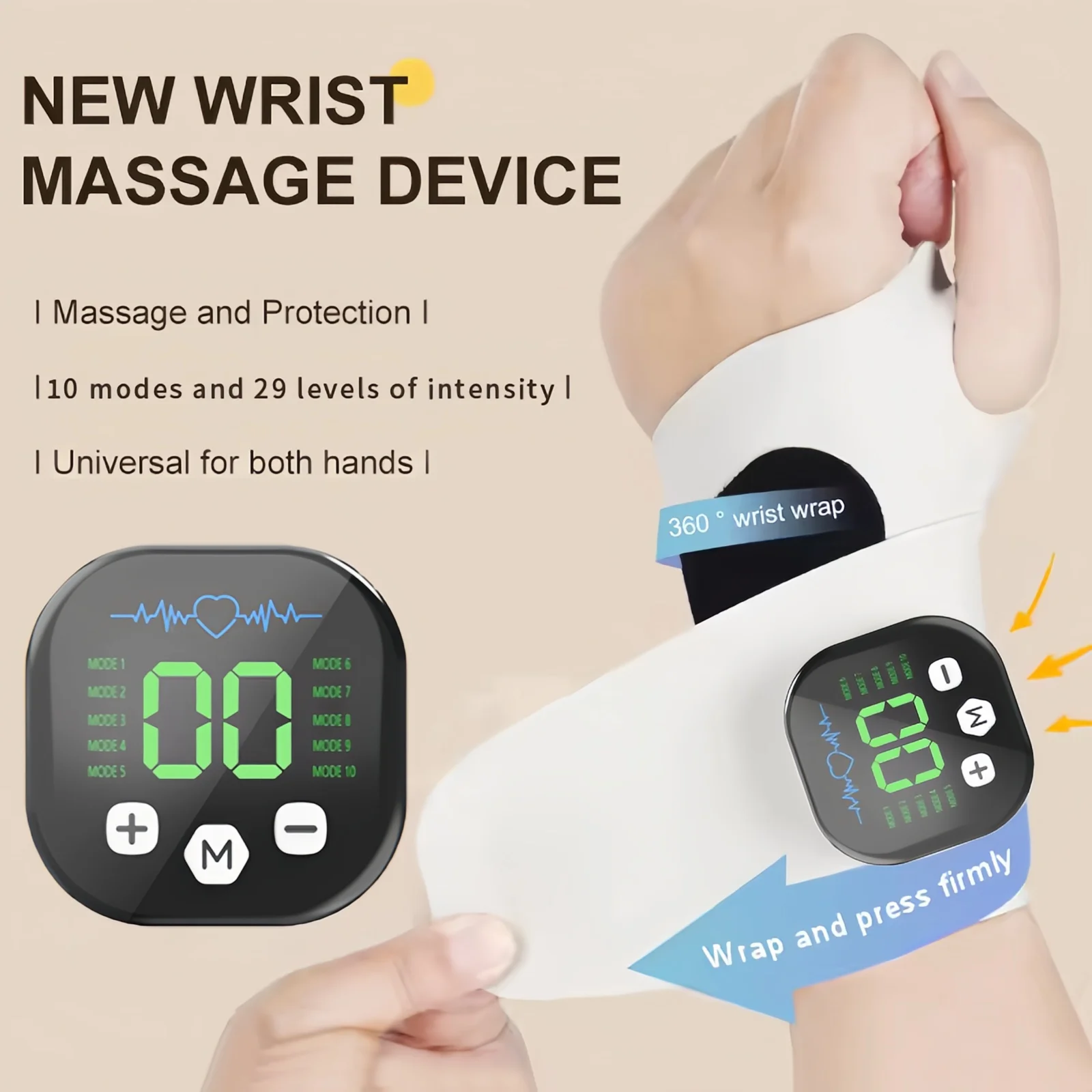 Electric Cordless Hand Wrist Massager Vibration Relieves Tenosynovitis Massager USB Rechargeable Carpal Tunnel Fatigue Relief
