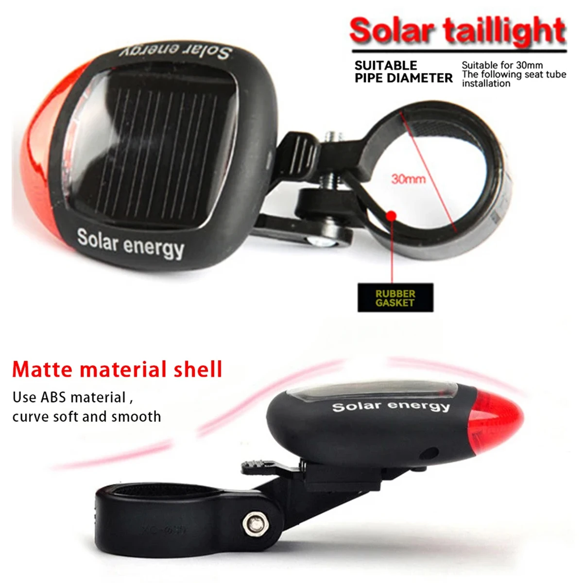 Solar Energy Bicycle Taillight Night Safety warning lights Waterproof LED Motorcycling Rear lights Mountain Bike Accessories