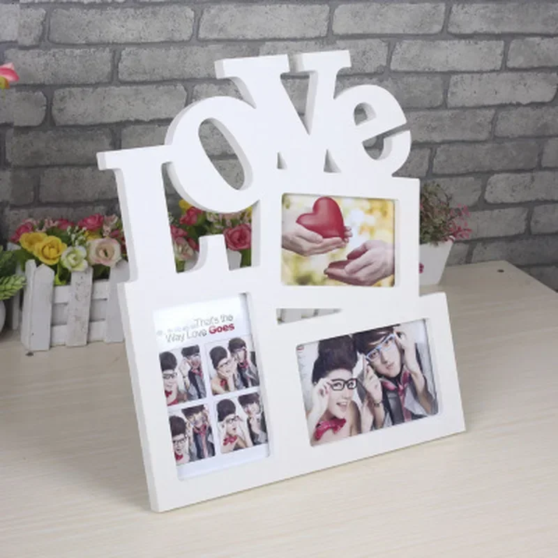 Durable Picture Frames Lovely Hollow Love Wooden Family Photo Picture Frameoriginal Wood Color Base Art Home Decor Frame Wall