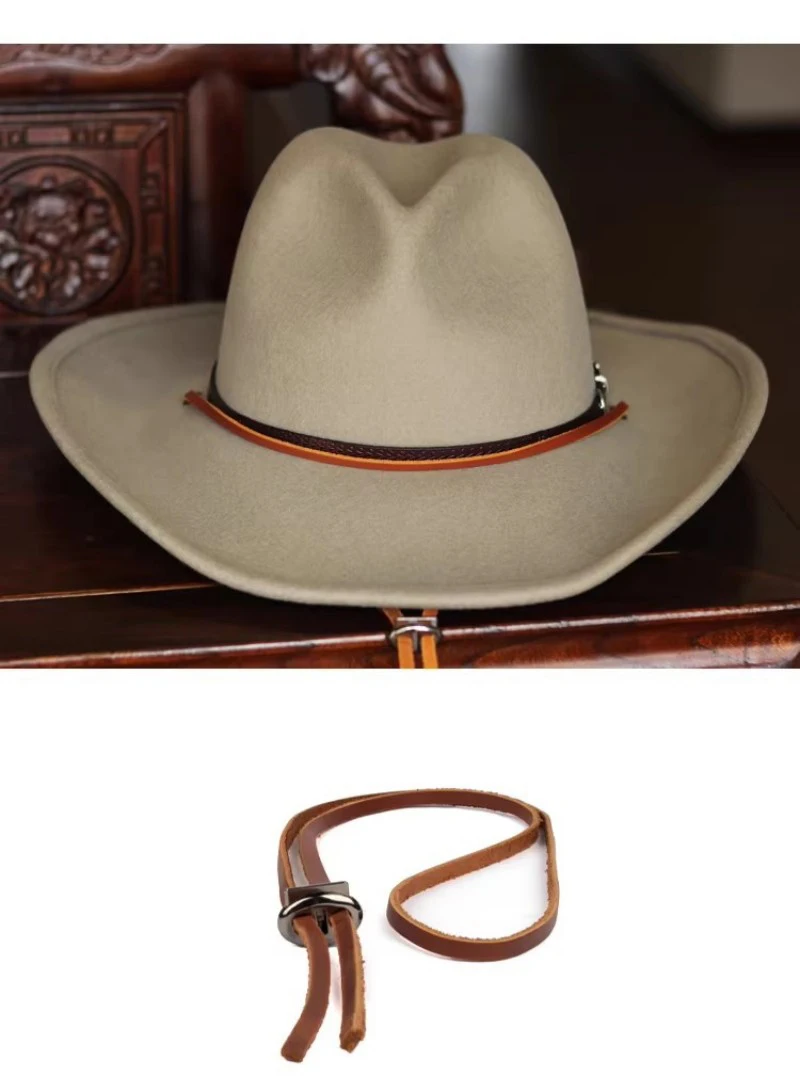 Water-Resistant 100% Wool Big Head Cowboy Hat Wide Brim Western Panama Rancher Hat for Women Men Felt Outdoor Western Style
