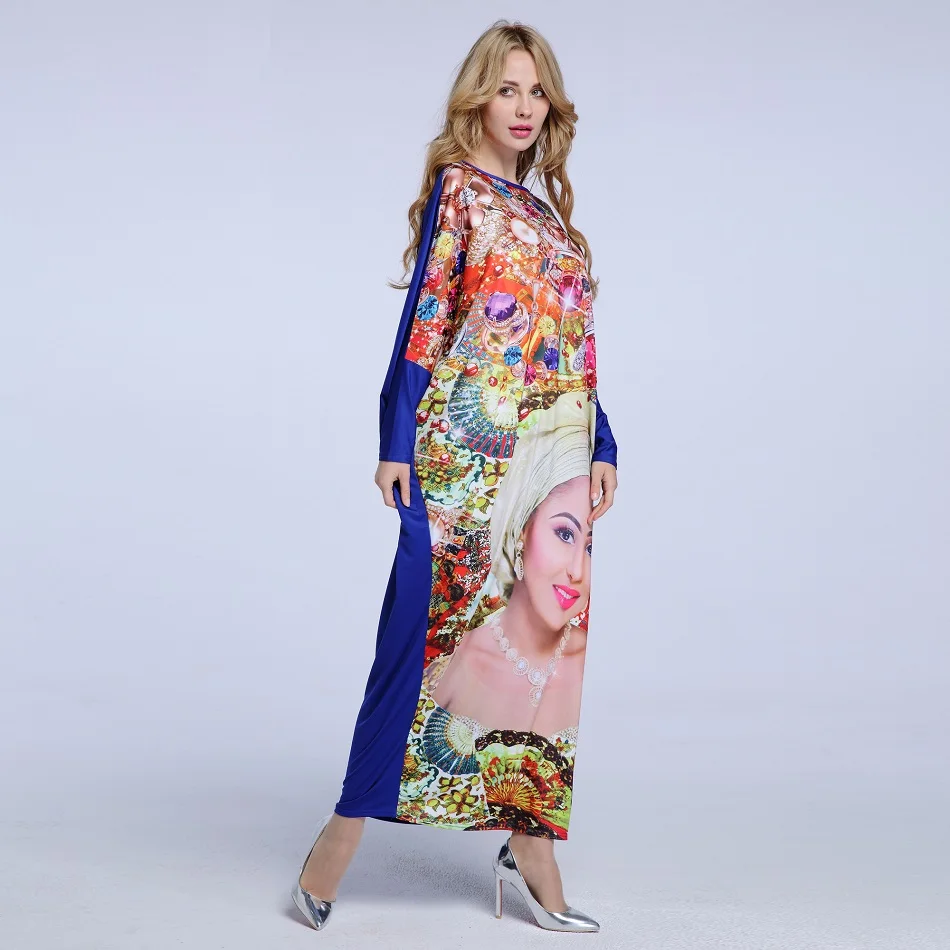 2024 African Dashiki New Fashion Design Bazin Super Elastic Party Diamond Loose Face Print Maxi Dress For Lady