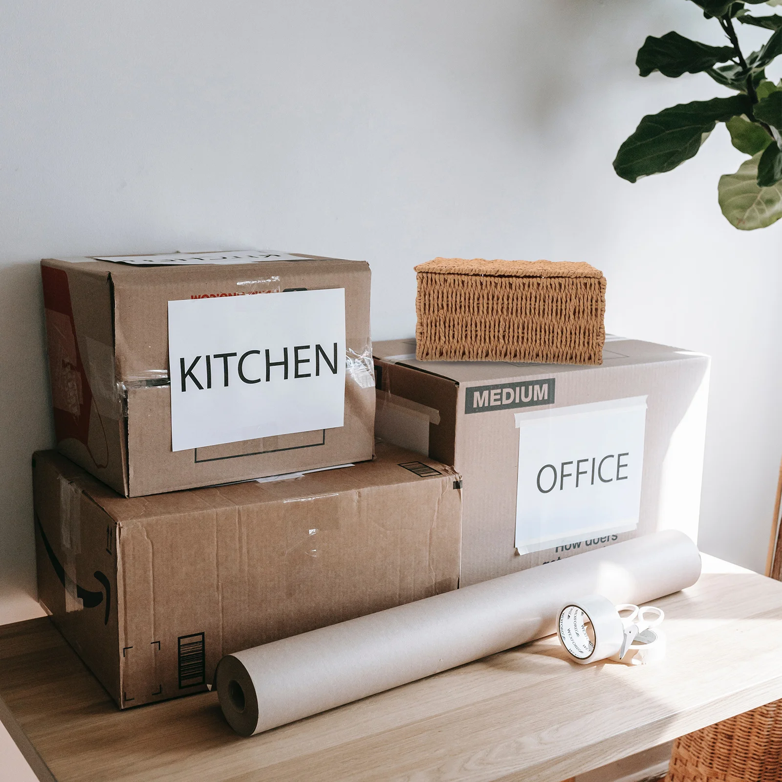 

1pc Flip Top Storage Box Fresh Rustic Design Household Organizer For Fruits Snacks Sweets Woven Appearance