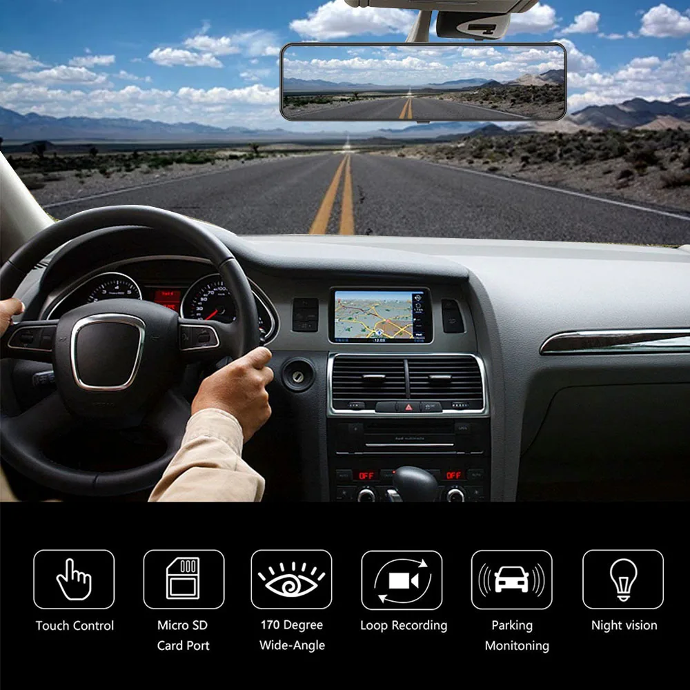 HGDO Rearview Mirror Dash Cam Full HD Touch Screen Car Camera 1080P Dvrs Dual lens video Recorder Autoregister Parking Monitor