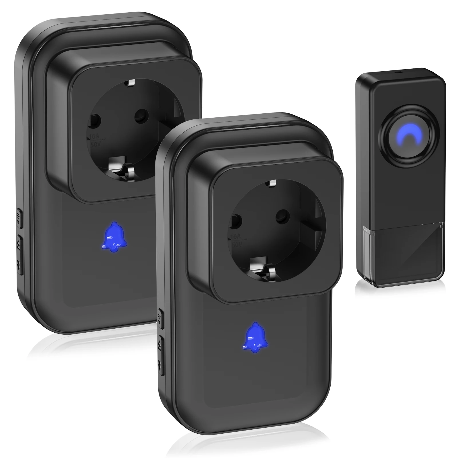 Wireless Doorbell with 2 Plug-in Receivers Socket, Door Bell Outdoor Penetration IP55 Waterproof Home with LED Flashing