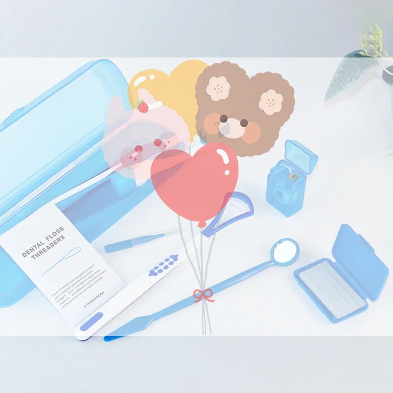 8 قطعة/المجموعة مجموعة فرش العناية بالأسنان متعدد الألوان شمع الأسنان أداة تنظيف الأسنان حقيبة شبكية قابلة للطي فرشاة بين الأسنان الخيط الشمع