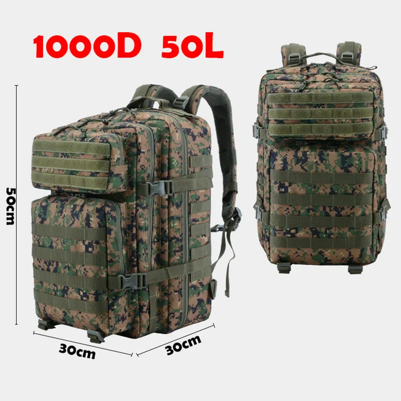 Imagem -04 - Impermeável Nylon Mochila para Trekking Pesca Caça Bolsa Mochilas Militares ao ar Livre Tactical Sports Camping Caminhadas 50l 1000d