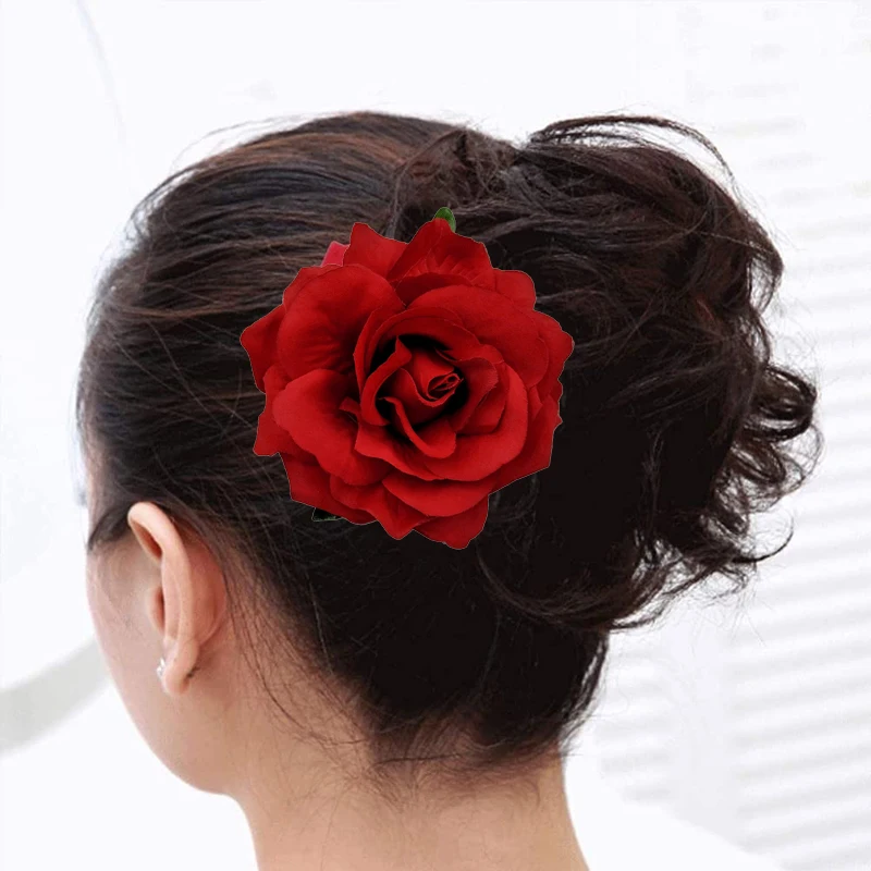 Simulation Flower Hairpin Bohemia Red Rose Hair Clip Women Ladies Girls Seaside Beach Accessories Flower Clip Fashion Headdress