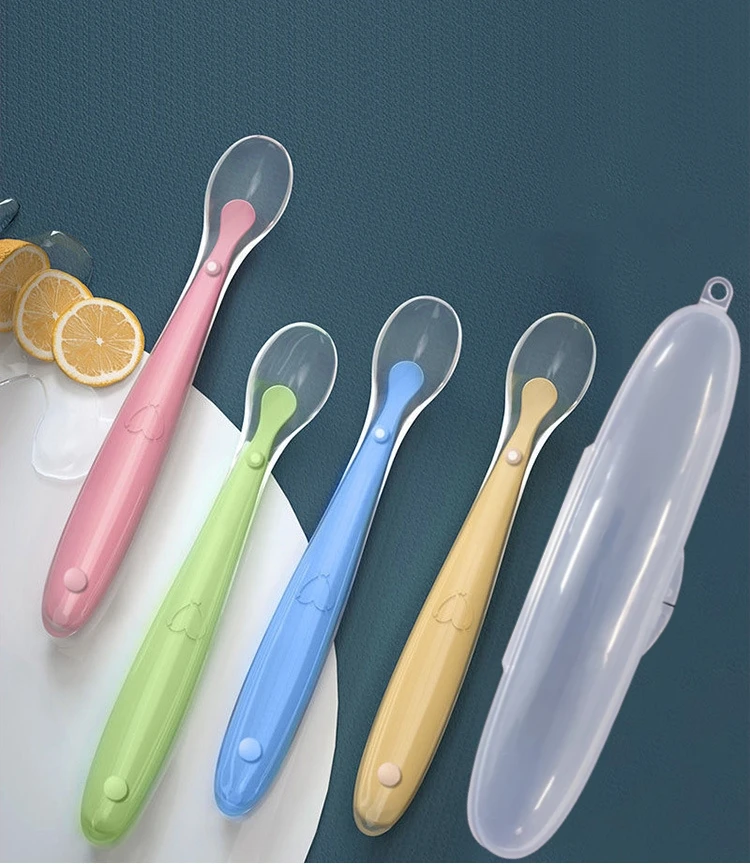 Baby soft silicone Spoon With Storage Box Spoon Baby Feeding Tableware Candy Color Feeder Children\'s Feeding Supplies Baby Items