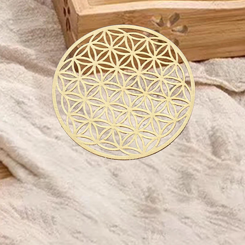 1PC Chakra Flower Of Life Natural Symbol Kinds Wood Round Edge Circles Carved Coaster For Stone Crystal Set DIY Decor