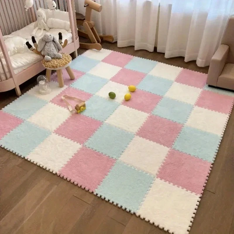 Plush Puzzle Foam Floor Mat for Kids Thick Interlocking Fluffy Tiles with Border Square Rug Bedroom Baby Jigsaw Puzzle Play Mat