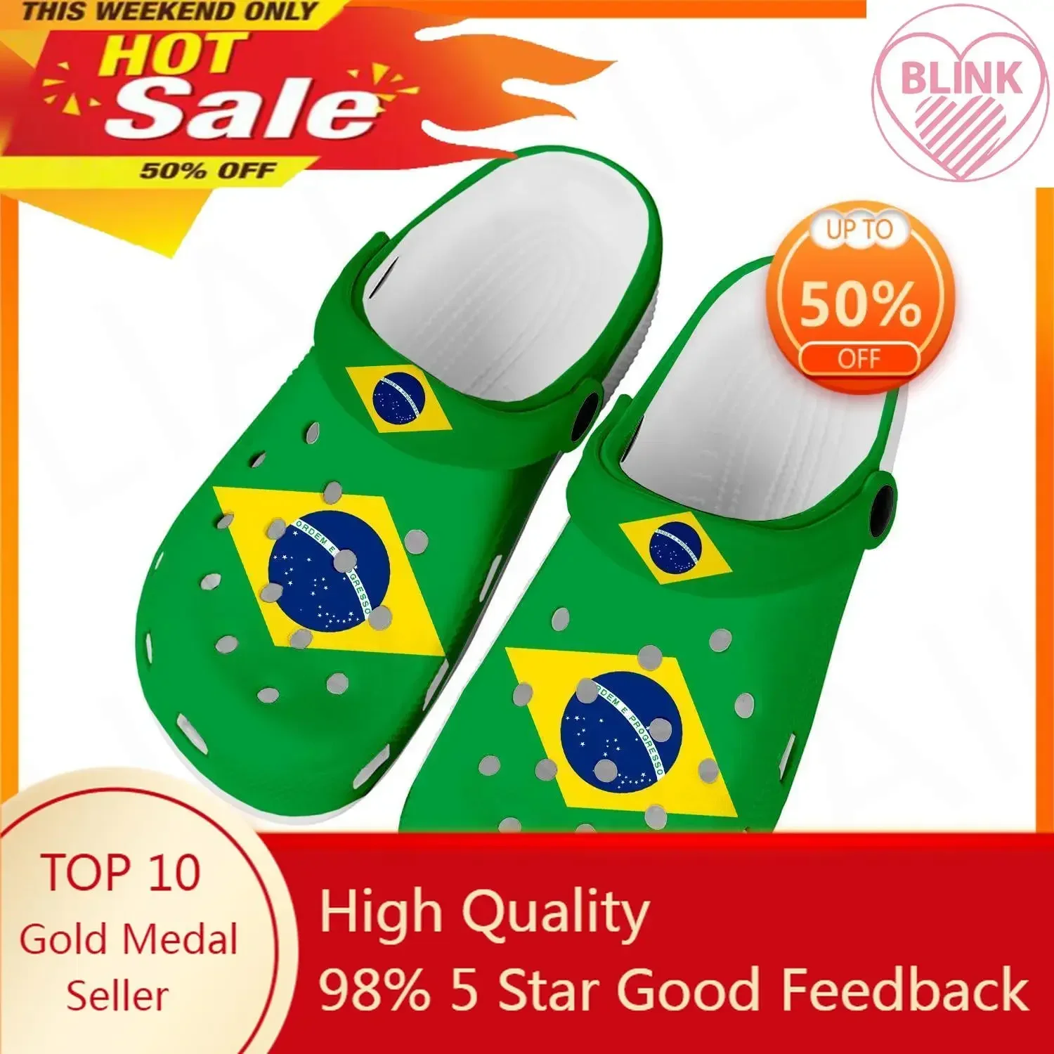 

Brazilian Flag Home Clogs Custom Water Shoes Mens Womens Teenager Soccer Football Garden Clog Breathable Beach Hole Slippers