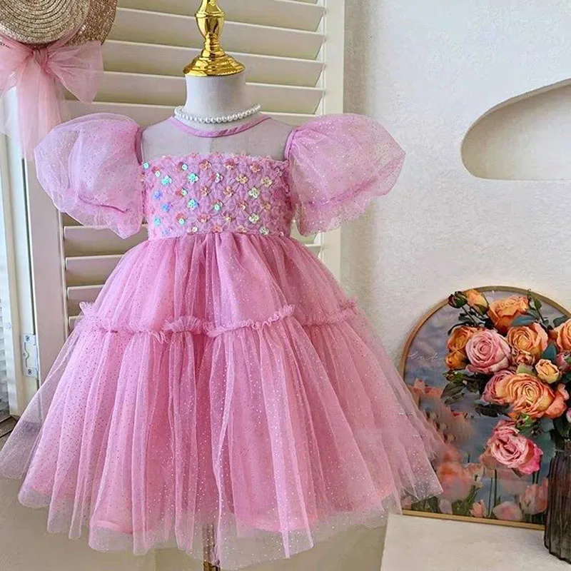 

Bow Floral Princess Dress For Girl Kids Clothes Mesh Mermaid Tutu Skirt Girls Party Dresses Elegant Evening Performance Costume