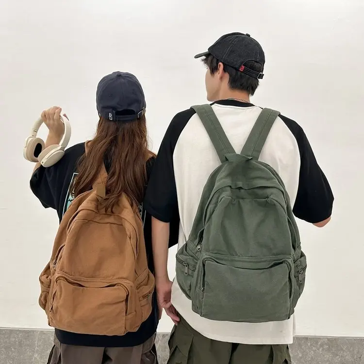 Vintage Washed Canvas Backpack For Women Large Capacity Student Leisure School Bags Solid Simple Travel backpacks Female Bookbag