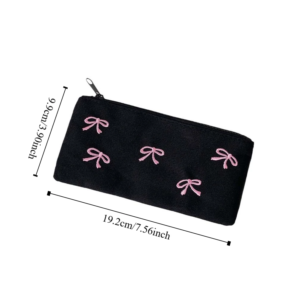 Bowknot Bow Stationery Bag Desktop Storage Black Pink Korean Style Pencil Case Ins Style Large Capacity Bow Pencil Pouch Office