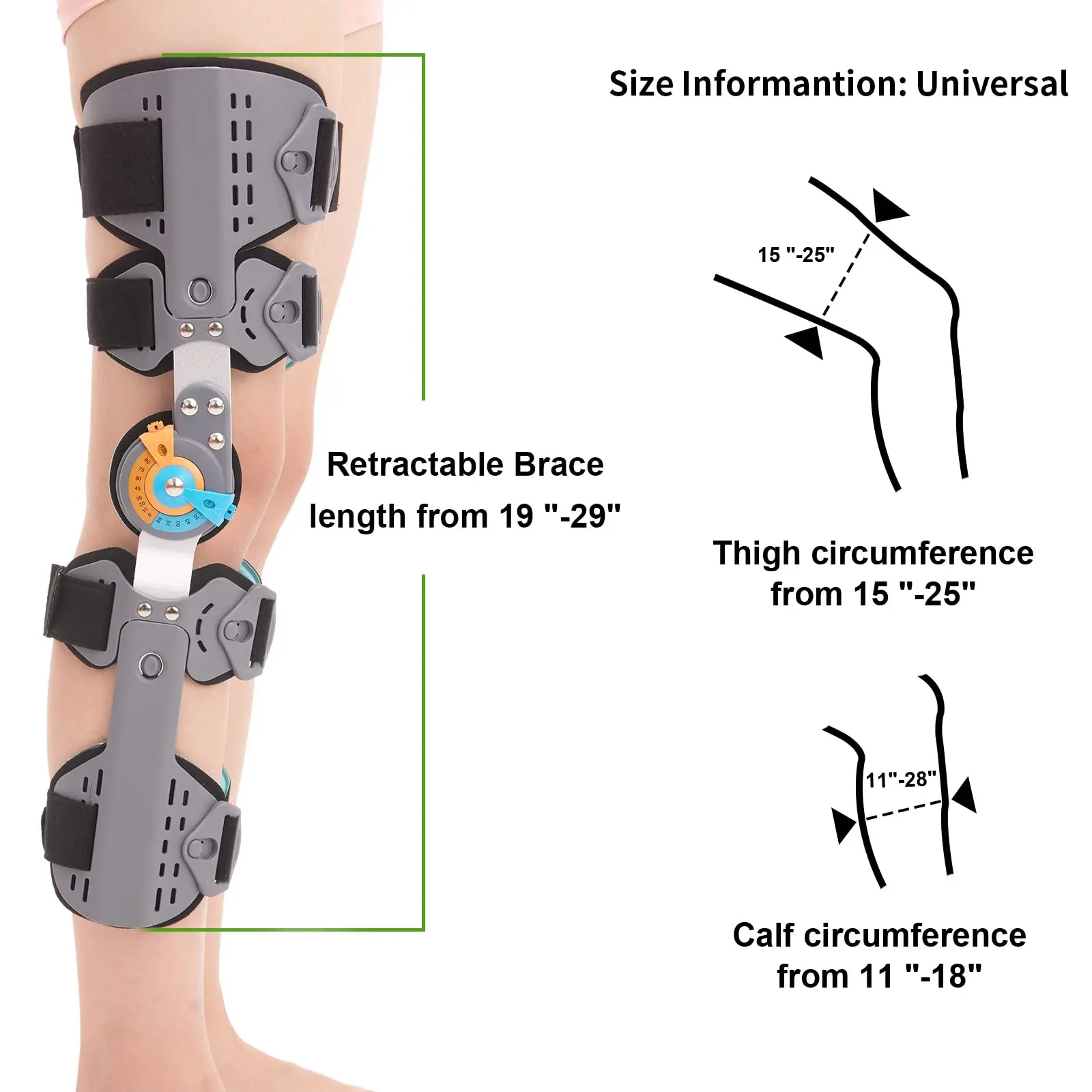 Hinged Knee Brace ROM Post Op Adjustable Knee Stabilization for ACL, MCL, PCL, Knee Pain, Orthopedic Support Immobilizer