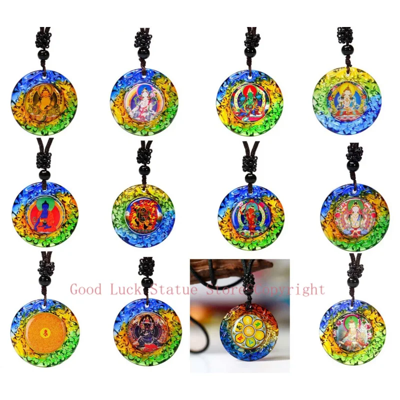 

Wholesale Buddhist supplies 12P Greco-Buddhist Guan yin Guru Rinpoche buddha powerful Mantra crystal Pendant Amulet Talisman