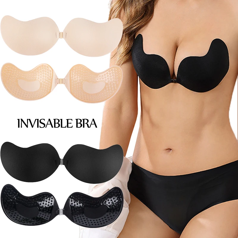 Invisible Push Up Bra Women Backless Strapless Bra Seamless Self-Adhesive Silicone Nipple Cover Sticker Wedding Dress Lingerie