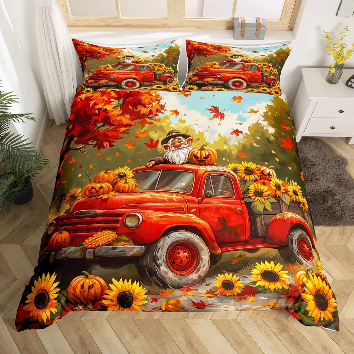 Fall Pumpkin Duvet Cover Happy Fall Y'all Comforter Cover for Boys Girls Autumn Maple Leaves Bedding Set Farmhouse Room Decor