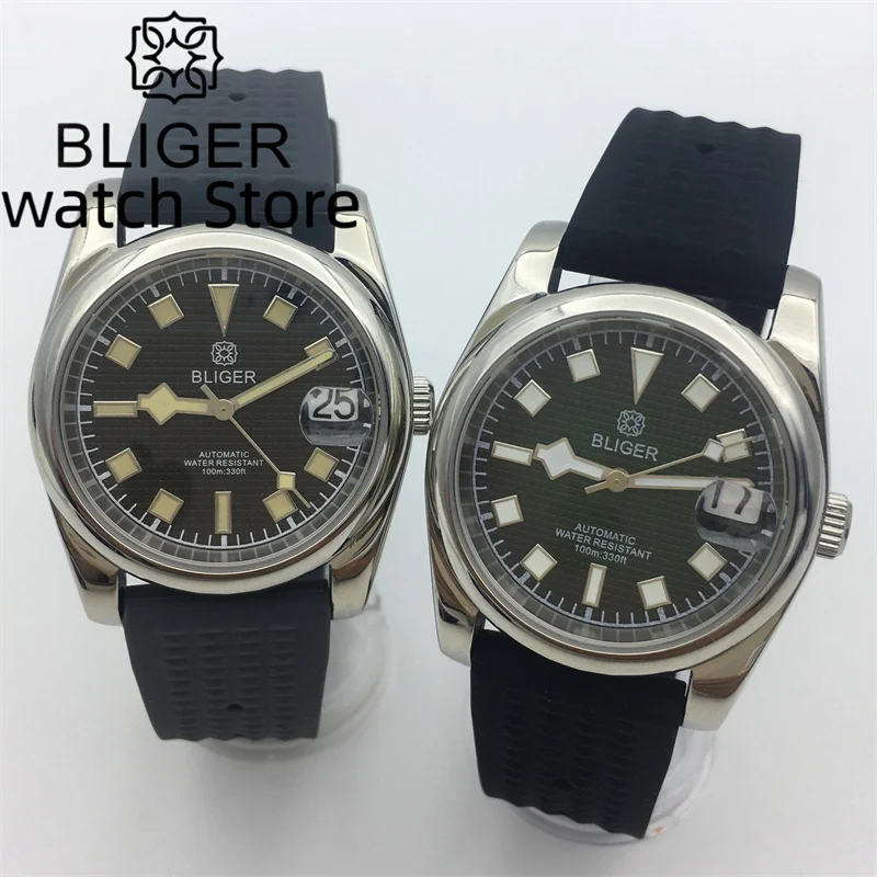 BLIGER  36mm39mm rubber wristband NH35A aseptic sapphire glass light blue/black dial mechanical automatic movement green luminou