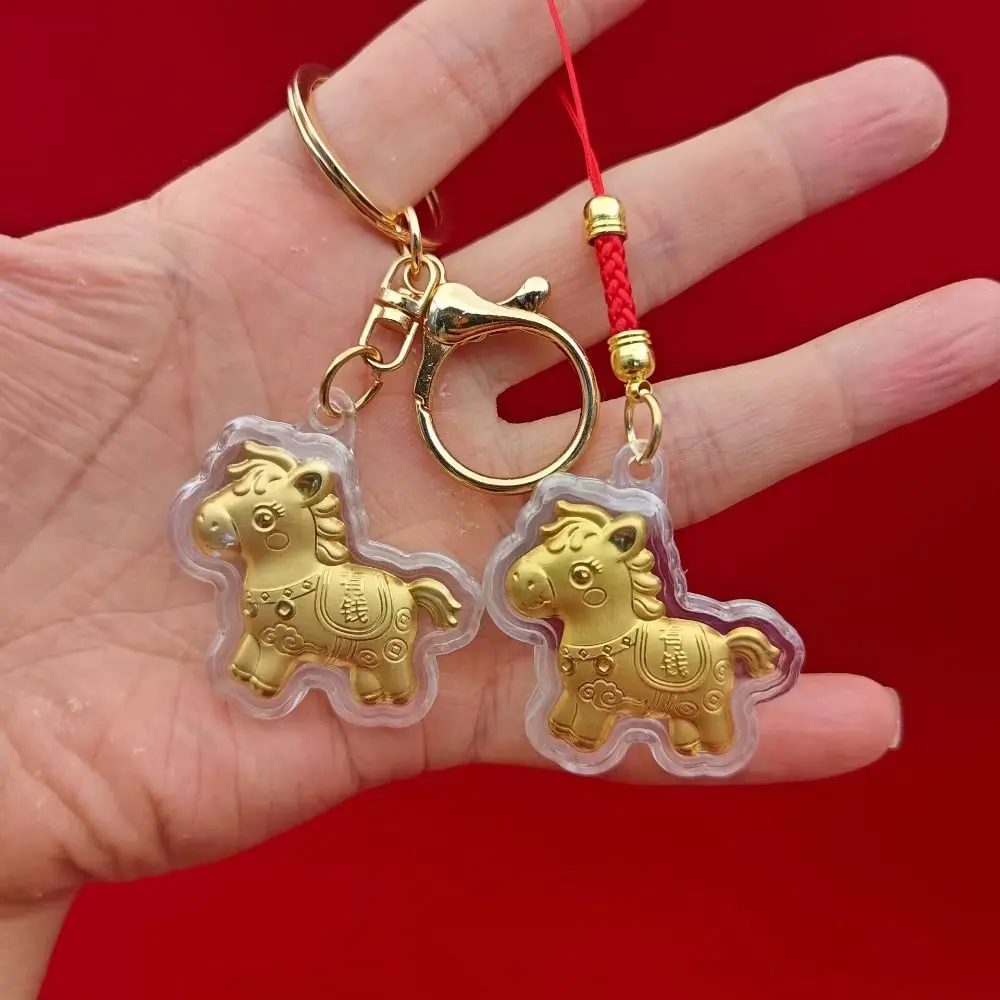 

Party Favors Cartoon Design Gold Horse Keychains Get Rich Wealthy Pony Keychain Red Rope Luck Mobile Chain Gift to Friends