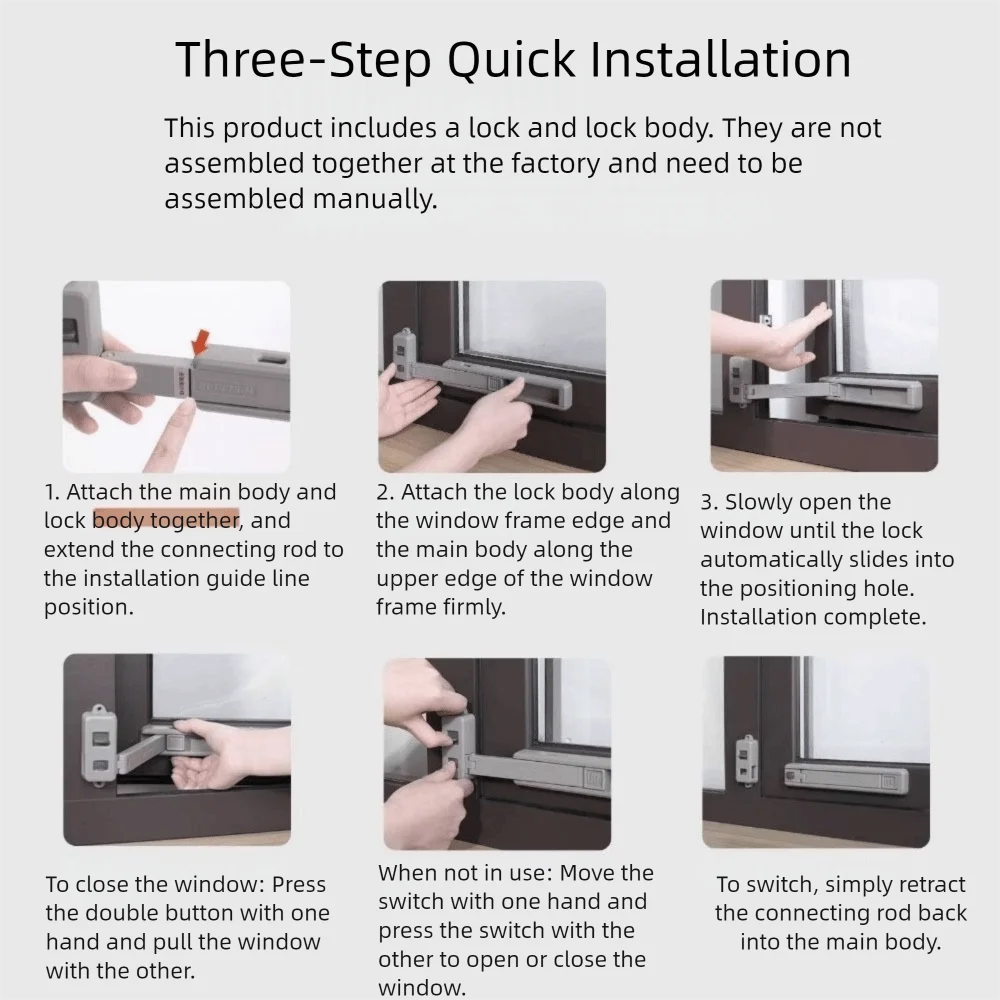 قفل بلاستيكي لحماية الطفل بدون ثقب للجنسين، قفل أمان للنافذة، تثبيت قوي، مقيد نافذة مضاد للسرقة