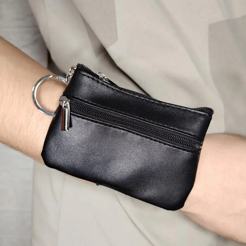 محفظة صغيرة حديثة للرجال والنساء، حقيبة جلدية سوداء جديدة، حامل مفاتيح للبطاقات الناعمة، حقيبة بسحاب، محفظة عصرية لحاملي العملات المعدنية