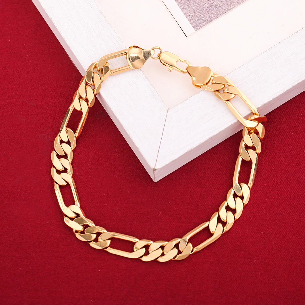 Korean Wholesale Fine 18k Gold 8mm Geometry Chain Bracelets Neckalce Jewelry Sets 925 Sterling Silver Fashion Gifts Wedding