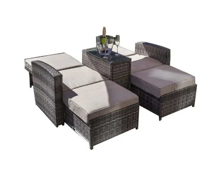 

2026 All Weather Adjustable Swimming Pool Chaise Daybed Outdoor Rattan Adjustable Beach Chair Sun Lounger With Table