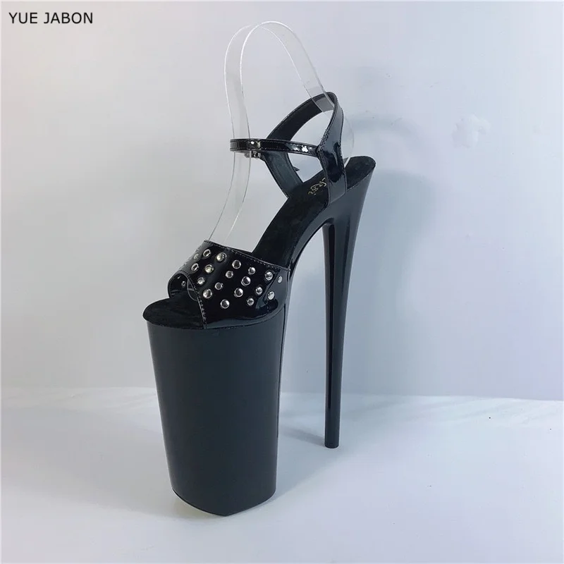 

Black Rivet Stiletto Ladies Stripper Sandals Platform shoes woman 26cm Super Thin heels zapatos mujer Feminina Summer Pumps