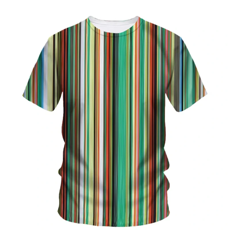 Contrast Color Stripes Graphic T-shirt Round Neck 3D Printing Striped Short Sleeves For Men Summer Fashion Variety Colorful Tee