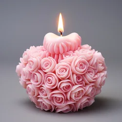 Heart Shaped Rose Ball Candle Silicone Mold DIY Handmade Aromatherapy Gypsum Candle Making Mould Valentine's Day Home Decor