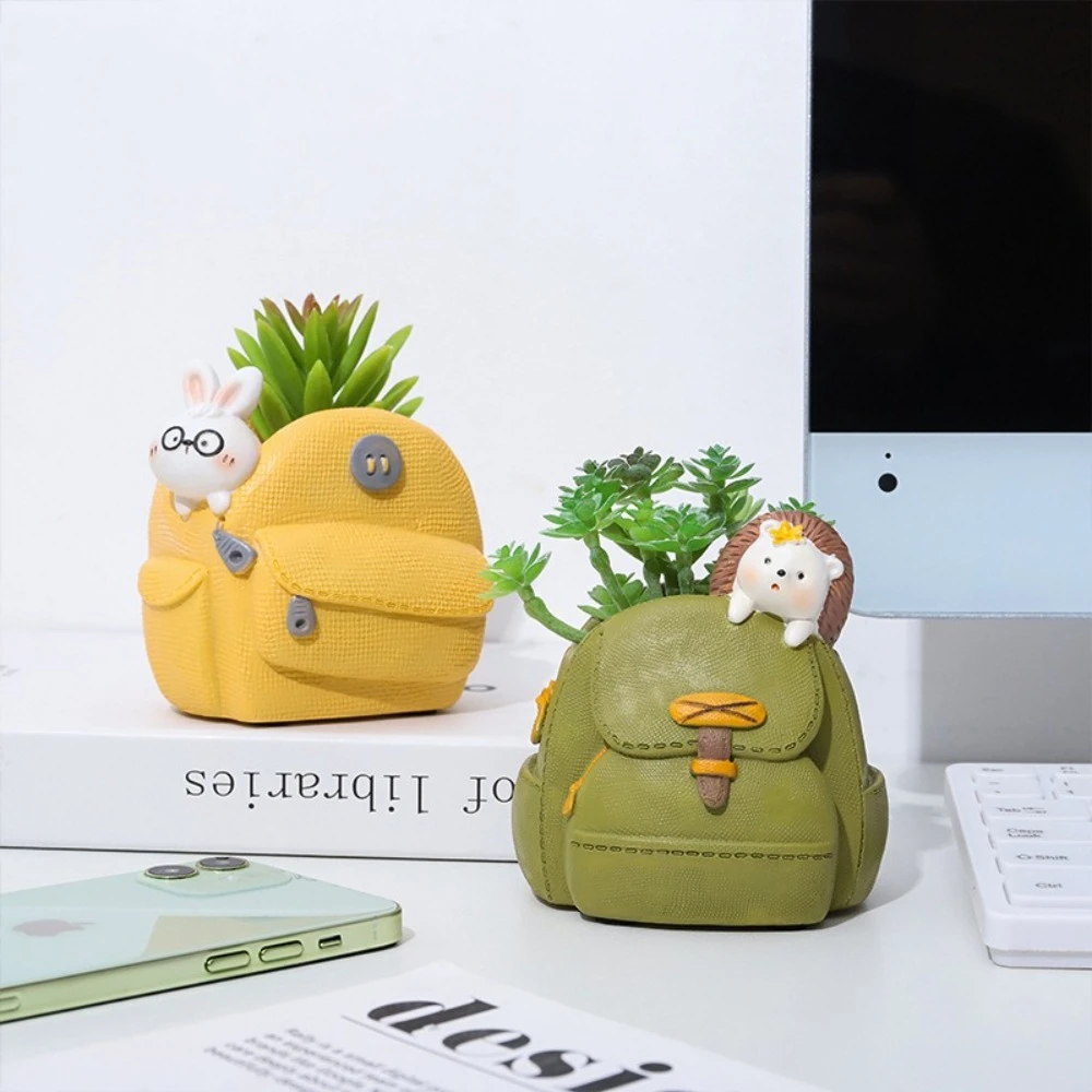 

Creative Backpack Succulent Plant Decorative Ornament Cartoon Figurines Resin Flower Pot Multifunction Resin Molds