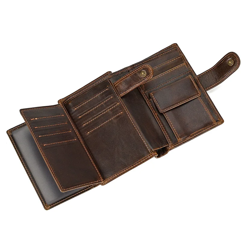 

High Quality Genuine Leather Card Wallet Men Women RFID Genuine Leather Short Wallet Multi Cards Slots Button Man Purse
