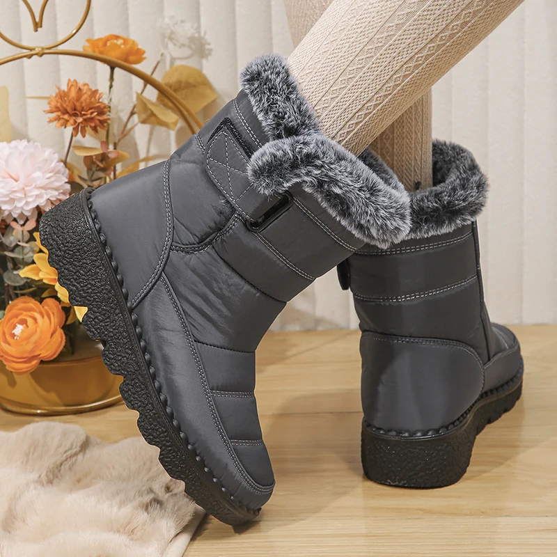 2024 Waterproof Snow Boots for Women Winter Shoes Faux Fur Plush Ankle Boots Woman Plus Size Non-Slip Warm Cotton Botas Mujer