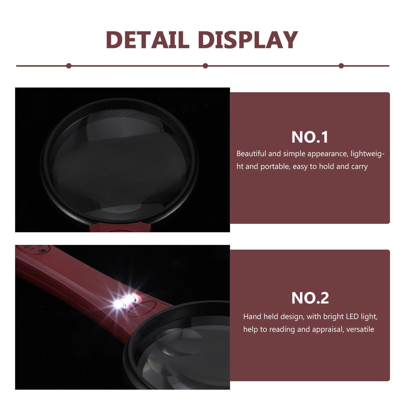 

1pc Handheld Magnifier With Led Light Premium Acrylic Lens High Definition Reading Glass For Elderly Kids Portable