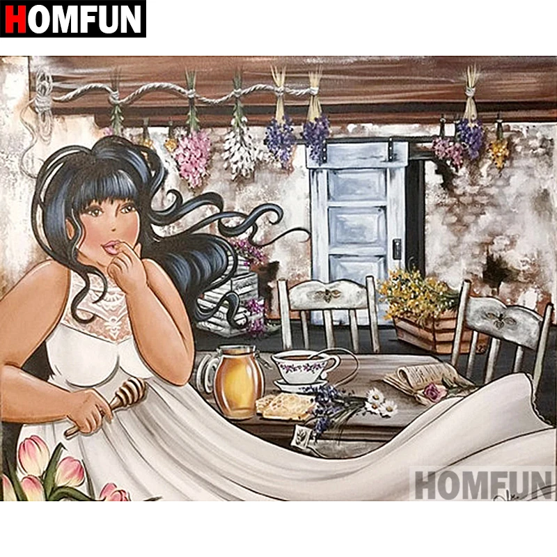 

HOMFUN 5D DIY алмазная живопись полная квадратная/круглая дрель "Толстая женщина" 3D вышивка крестиком мозаика домашний декор A01811