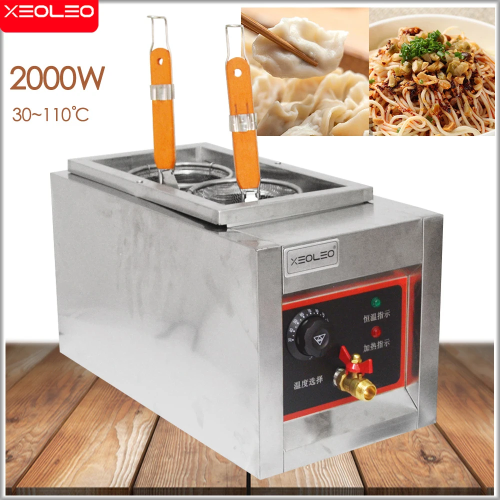 XEOLEO Commercial Electric Pasta Cooker Table Top Noodle/Flour Food Stainless steel Double Baskets Boiler Cooking Stove 2000W