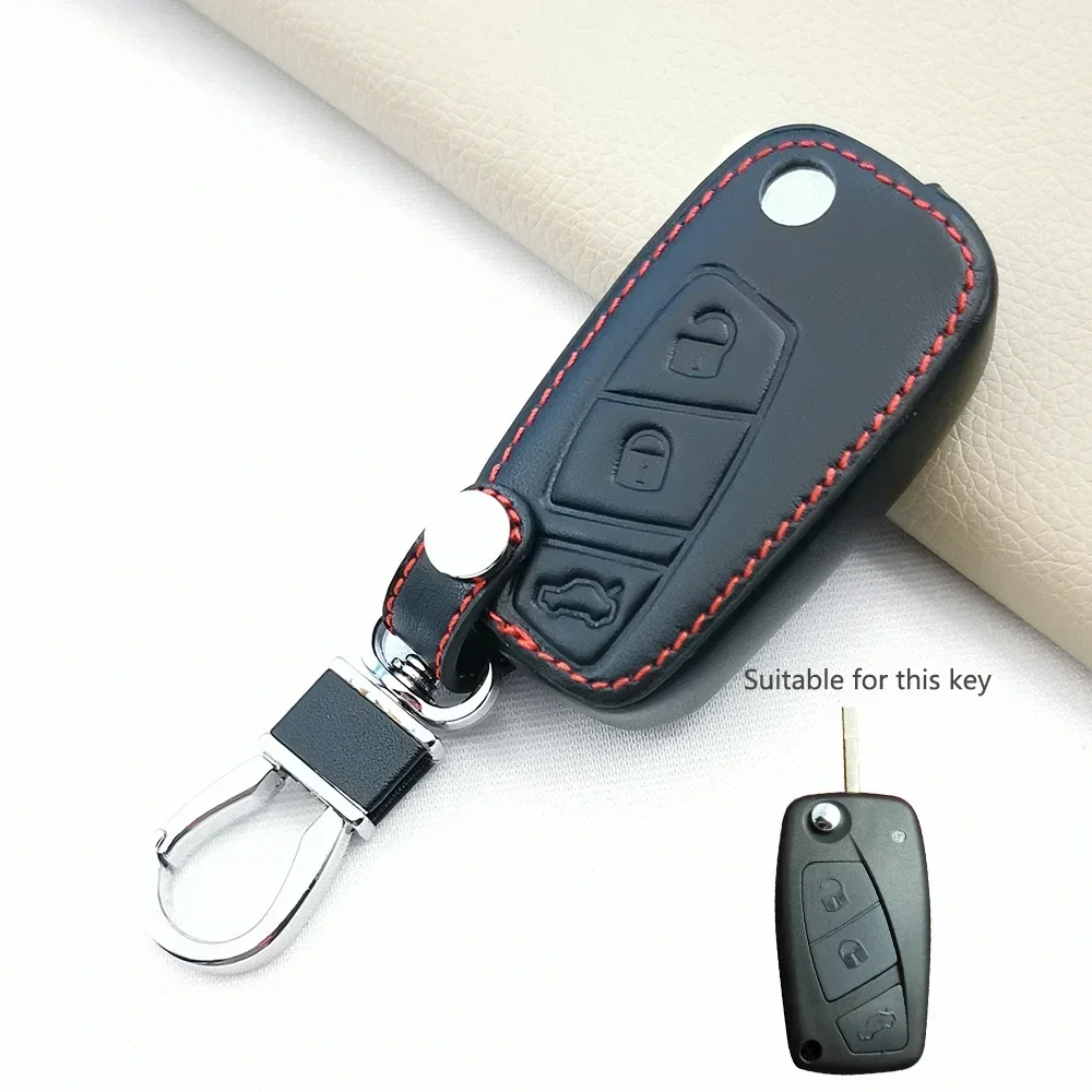 2024 New Styles Leather Key Case Fob Car Key Cover For FIAT 500 Panda Stilo Punto Doblo Grande Bravo 500 Ducato Minibus