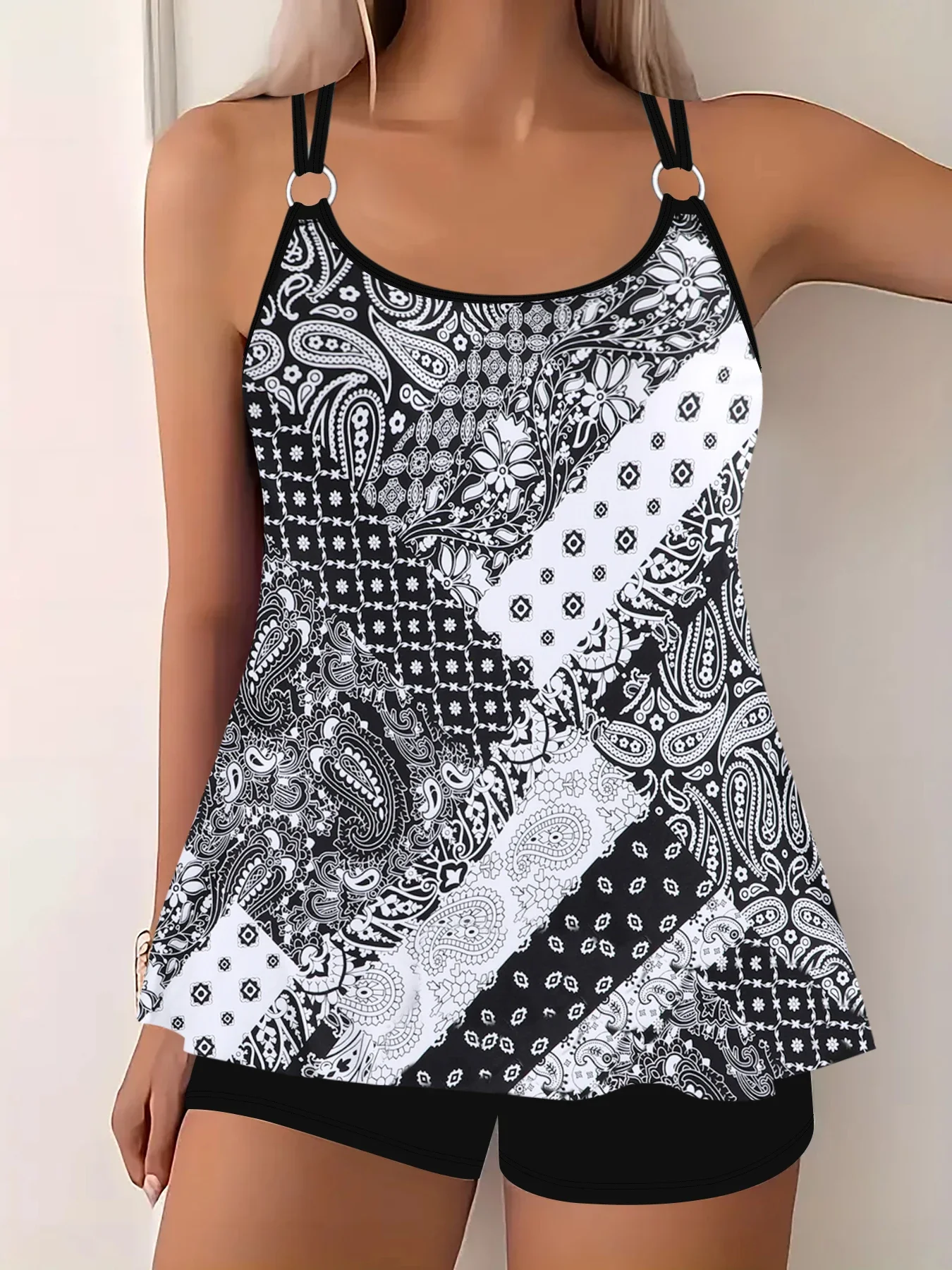 Floral Pattern 2 Piece Set Tankini, Skirted Style with Boyshorts Swimsuits, Women's Swimwear & Clothing Summer Sexy Bikini