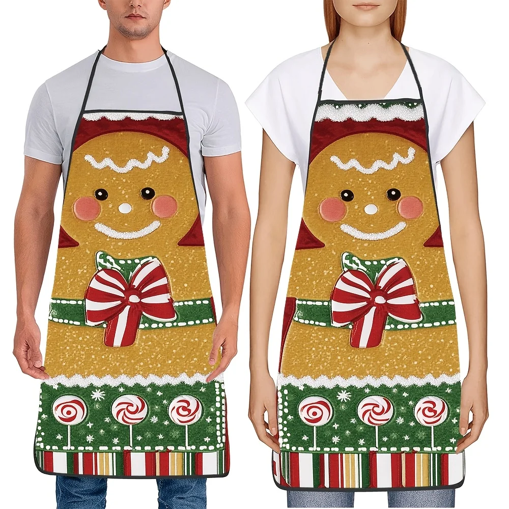 1 Unisex Kitchen Apron with Gingerbread for Man and Candy Print, 23.62*31.5inch Snowflake High-Quality Design
