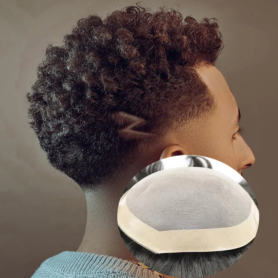 

Мужской дышащий моно-сетчатый парик-накладка NPU с кудрявыми волосами афро-стиля 12 мм, коричневый, из натуральных человеческих волос, 8 мм кудрявые волосы для замещения при выпадении волос