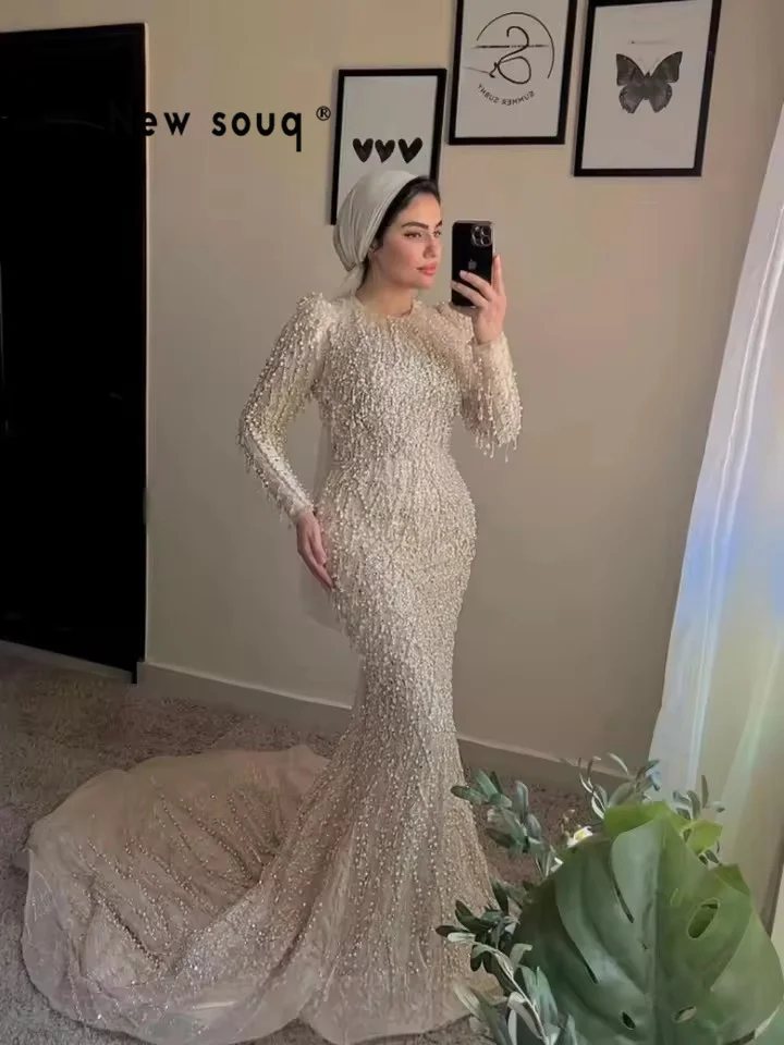 

Вечерние платья с тяжелым бисером и жемчугом по индивидуальному заказу, халат невесты с длинными рукавами, платья для выпускного вечера, платья для свадебной вечеринки по индивидуальному заказу