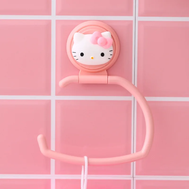 Sanrio Hello Kitty Bathroom Hanging Towel Rack Cartoon Melody Punch-Free Kitchen Cabinet Door Rag Hanger Hook Holder Shelf Gift