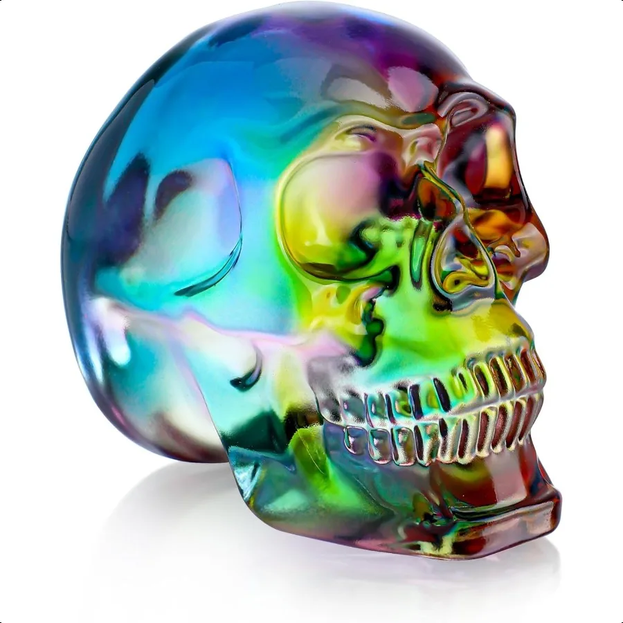 

3 Inch MultiColor Crystal Human Skull Model Statue for Home Decor Halloween Head Figurine Decoration Gift Art Glass Day of The
