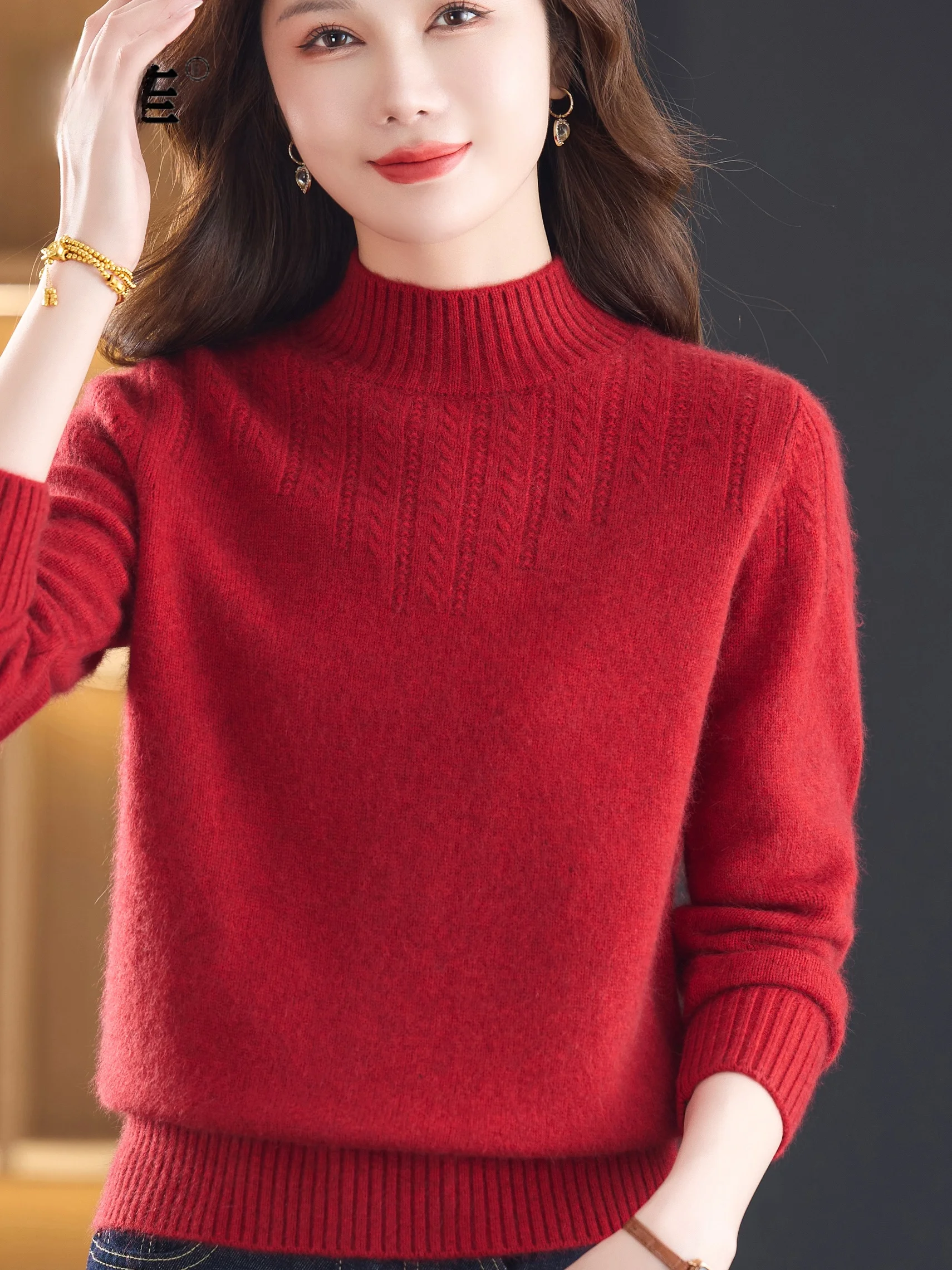 

Thiened Woolen Sweater f High Collar Women's Sle Alpaca Wool Knitted Top for Middle-Aged And ly Ladies